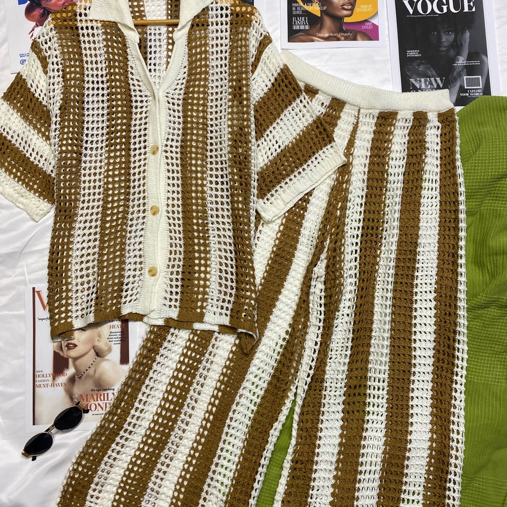 Striped Crochet Top and Pants Set